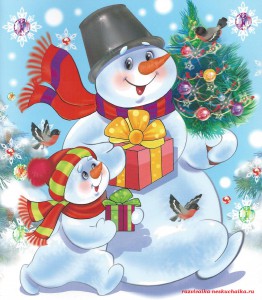 Новогодняя раскраска «Два снеговика».